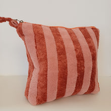 Load image into Gallery viewer, Wash Bag Peach Rust Stripe Towelling