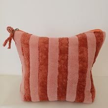 Load image into Gallery viewer, Wash Bag Peach Rust Stripe Towelling