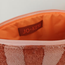 Load image into Gallery viewer, Wash Bag Peach Rust Stripe Towelling