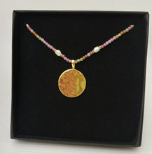 Load image into Gallery viewer, Gemstone Beaded Gold Disc Necklace