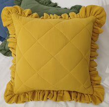 Load image into Gallery viewer, Frilled Quilted Mustard Yellow Cushion