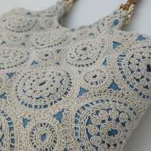 Load image into Gallery viewer, Bamboo Handle Crochet Denim Kat Bag