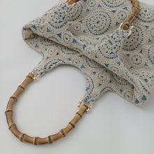 Load image into Gallery viewer, Bamboo Handle Crochet Denim Kat Bag