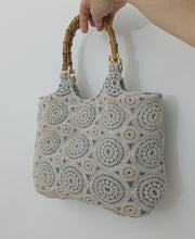 Load image into Gallery viewer, Bamboo Handle Crochet Denim Kat Bag