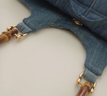 Load image into Gallery viewer, Bamboo Handle Vintage Denim Kat Bag
