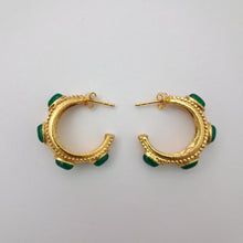 Load image into Gallery viewer, Green Gemstone Hoops Gold
