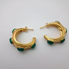 Load image into Gallery viewer, Green Gemstone Hoops Gold