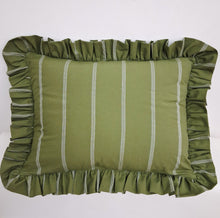 Load image into Gallery viewer, Green Five Striped Frilled Cushion