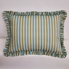 Load image into Gallery viewer, Green And Blue Stripe Frilled Cushion