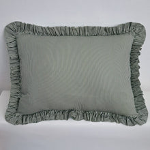 Load image into Gallery viewer, Green Thin Stripe Frilled Oblong Cushion
