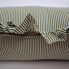 Load image into Gallery viewer, Green Thin Stripe Frilled Oblong Cushion