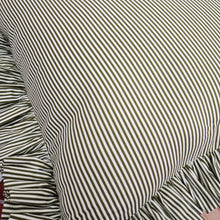 Load image into Gallery viewer, Green Thin Stripe Frilled Oblong Cushion