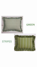 Load image into Gallery viewer, Green Five Striped Frilled Cushion