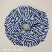 Load image into Gallery viewer, Scrunchie Duo Blue Stripe Cotton Weave
