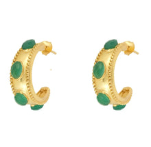 Load image into Gallery viewer, Green Gemstone Hoops Gold