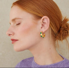 Load image into Gallery viewer, Green Gemstone Hoops Gold
