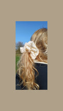 Load image into Gallery viewer, French Vintage Silk Cream + Gold Floral Scrunchie